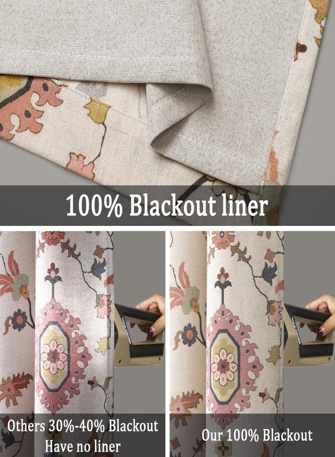NDDYCU Boho Blackout Curtains Beige 2 Panels Curtains 84 Inch Floral Printed Black Out Curtains for Living Room Bedroom with Grommet - Image 4